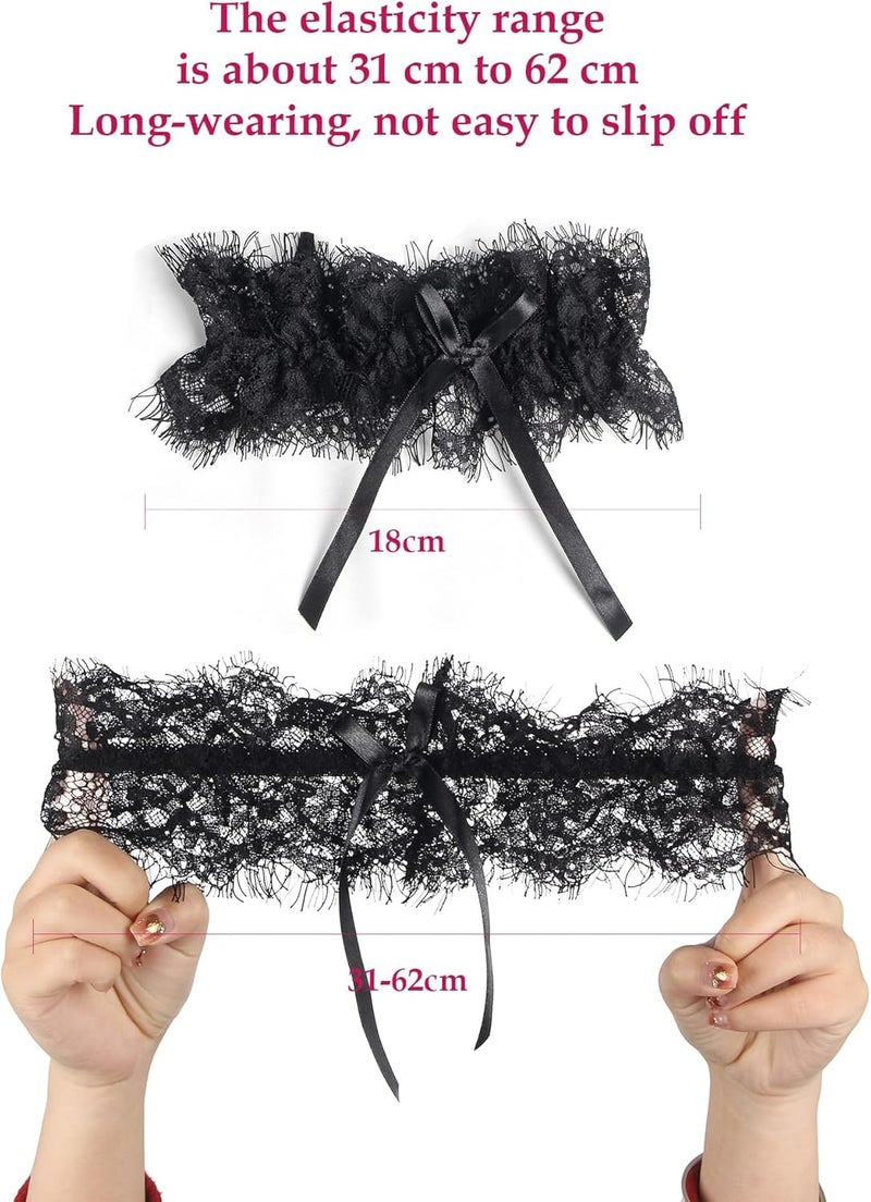 OhYeah! Lace Wedding Garters for Bride Bridal Garter Set Elastic Leg Garters for Thigh with Bow Party Prom Bridal Lingerie - Image 2